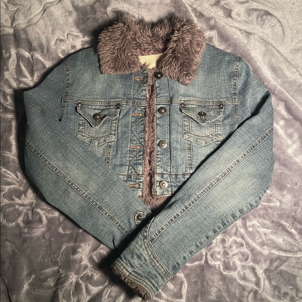 vintage faux fur cropped jean jacket